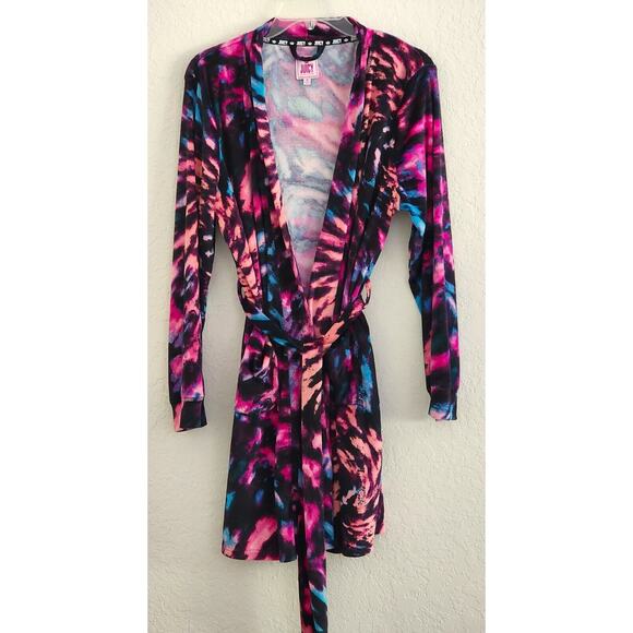 Robe=Juicy By Juicy Couture-Tie Dye-Large Back Reflective-Black-Pink-Short-MED - Picture 4 of 14